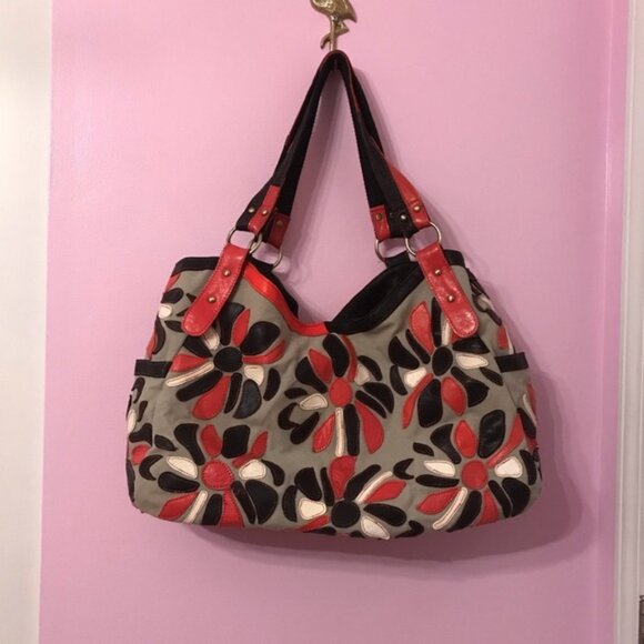 Ameri Leather floral Leather and Canvas Purse - Picture 1 of 8